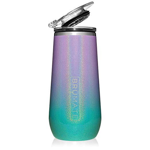 BrüMate 12oz Insulated Champagne Flute With Drink-Through Lid - Made With Vacuum Insulated Stainless Steel (Glitter Mermaid)