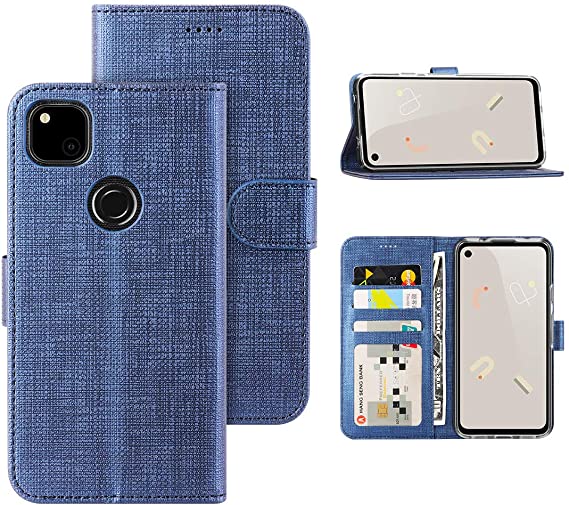 Feitenn Google Pixel 4A Wallet Case, Google 4A Flip Case, Slim Thin Folio Cover Stand Credit Card Slots Holder Magnetic Closure Bumper PU Leather Shockproof Shell for Google Pixel 4A 2020 - Blue
