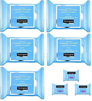 Neutrogena Makeup Remover Cleansing Towelettes, Daily Face Wipes to Remove Dirt, Oil, Makeup & Waterproof Mascara, 25 ct (5 pack   3 Bonus Pouches)