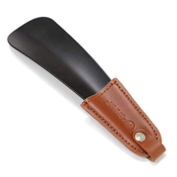 ZOMAKE Metal Shoe Horns with Leather Handle Stainless Steel ShoeHorn for Traveling