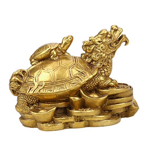 Brass Feng Shui Gold Dragon Turtle Wealth Protection Statue Figurine Housewarming Congratulatory Paperweights Gift Home Decor US Seller