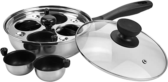 Fasmov Egg Poacher Pan, Stainless Steel Poached Egg Cooker with 4 Poaching Cups and Lid, Perfect Poached Egg Maker