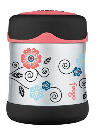 THERMOS FOOGO Vacuum Insulated Stainless Steel 10-Ounce Food Jar, Poppy Patch Pattern