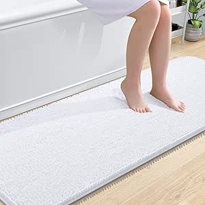 OLANLY Bathroom Rugs 70x24, Extra Soft Absorbent Chenille Bath Rugs, Non-Slip, Dry Quickly, Machine Washable, Bath Mats for Bathroom Floor, Tub and Shower, White