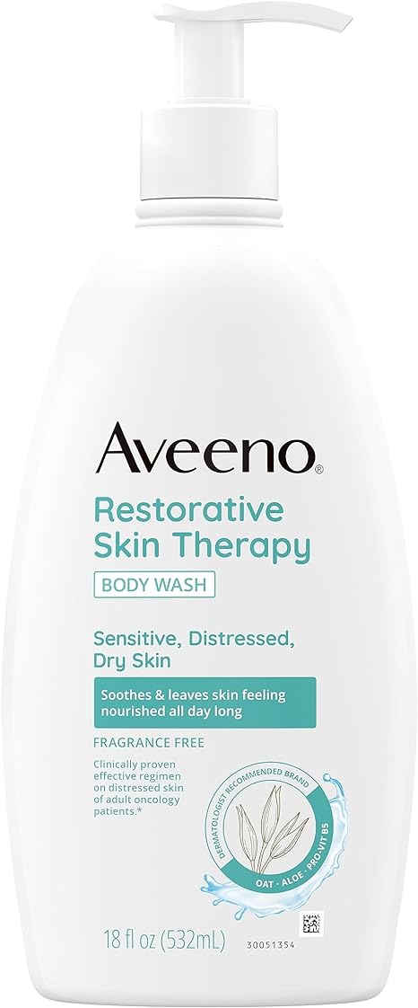 Aveeno Restorative Skin Therapy Sulfate-Free Body Wash for Sensitive, Distressed, Dry Skin, Gentle Cleanser with Oat, Formulated without Parabens, Fragrances & Soaps