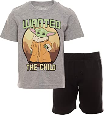 STAR WARS Mandalorian The Child Boys Athletic T-Shirt and Mesh Shorts Set