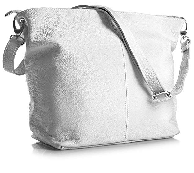 Genuine Italian Soft Grained Leather Cross Body Hobo Shoulder Slouch Bag Handbag With Cotton Like Lining Medium Size