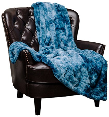 Chanasya Super Soft Fuzzy Fur Faux Fur Cozy Warm Fluffy Beautiful Color Variatiion Print Plush Sherpa Blue Fur Throw Blanket - Blue Waivy Fur Pattern