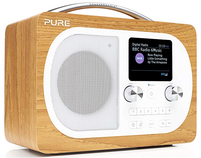 Pure Evoke H4 Portable DAB/DAB /FM Radio with Bluetooth Music Streaming, Alarms, Snooze Handle and Full Colour Display - Oak