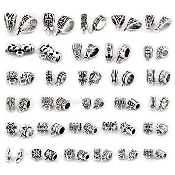 LolliBeads (TM) 150Pcs Mix Tibetan Silver Color Connectors Bails Beads fit European Charm Bracelet Pendant