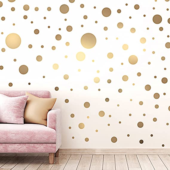 264 Pieces Polka Dots Wall Sticker Circle Wall Decal for Kids Bedroom Living Room, Classroom, Playroom Decor Removable Vinyl Wall Stickers Dots Wall Decals, 8 Different Size (Gold)