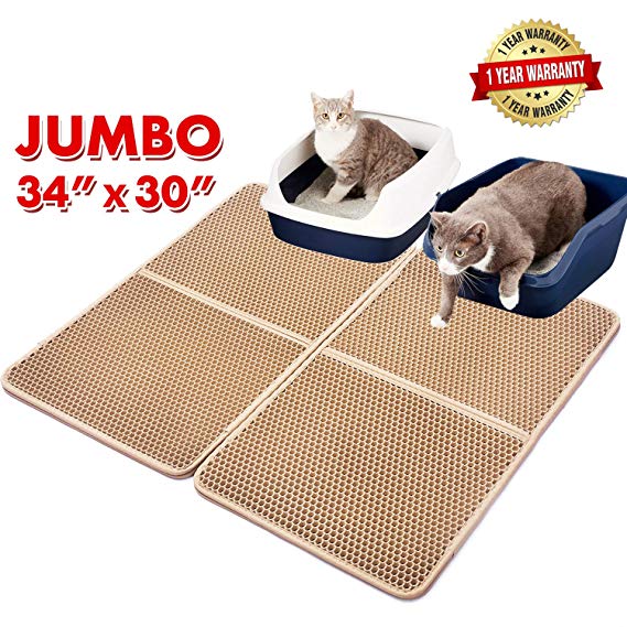 lesotc Jumbo Cat Litter Mat Litter Trapping, Cat Litter Box Mat, Large Cat Litter Mat for Litter Box, Double-Layer Waterproof Leather Edge