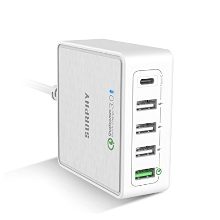 40W 5-Port USB Charging Hub, SURPHY Portable Multi-port Charger Adapter Desktop Charging Station Dock for Smart phones, iPad, Tablets(White)