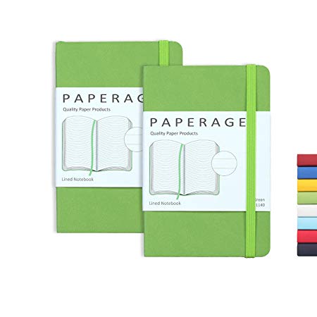 2-Pack Pocket Notebook Journal Notepad Small, College Ruled, 3.6" x 5.5", Faux Leather Soft Cover Mini Journal, 100 GSM Thick Paper, Inner Pocket (Green Lined)