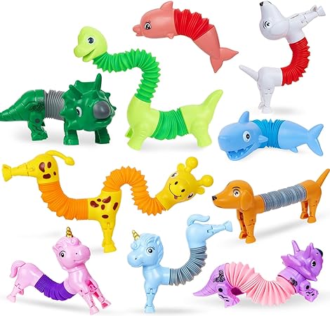 Pop Tubes Animal Fidget Toys,10 Pack Sensory Tubes for Toddlers ,Cute Animal Sensory Fidget Toys for Girls and Boys,Stress Relief,ADHD Toys,Sensory Toys Gift for Kids