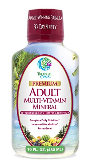 Tropical Oasis Adult Liquid Multivitamin & Mineral Supplement - 125 Total Nutrients including; 85 Vitamins & Minerals, 23 Amino Acids, and 18 Herbs -- 16 fl oz, 32 serv