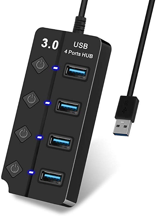 USB Hub USB 3.0 Ports Hubs Data Hub, Individual On/Off Switches,for MacBook, Mac Pro/Mini, iMac, Surface Pro, XPS, PC, Flash Drive (4-in-1)