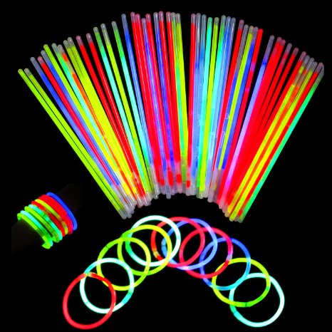 Neon Light Up Glow Sticks Bright Glo Lite Stix 8'' Bracelet Necklace Favors 200 Pcs Pack
