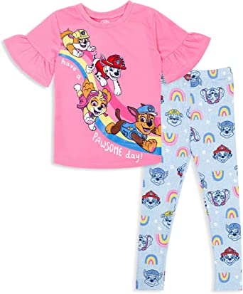 Paw Patrol Rubble Marshall Chase Girls T-Shirt and Leggings Outfit Set Toddler to Big Kid