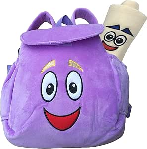 Plushy Explorer Backpacks Gift with Map Stuff,Cute Purple Cartoon Bag Birthday Gifts for Boys and Girls (Purple)