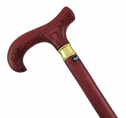 Extra Long, Super Strong Mahogany-Colored Ash Wood Derby Walking Cane w/ Brass Collar