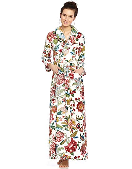 Cinderella Long Women's Terry Cotton Bath Robe - Toweling With Belt - Floral