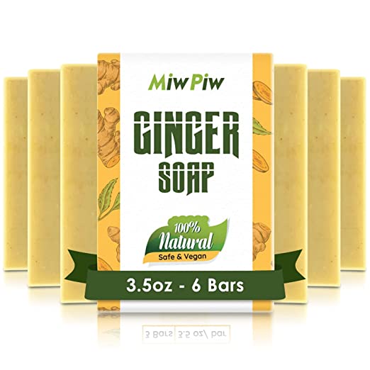 Miw Piw Ginger Soap Lymphatic Drainage Pack 6 - Anti-Cellulite Skin Tightening - Natural Ingredients Detox Soaps for Deep Clean Shower, Detoxification, Rejuvenating