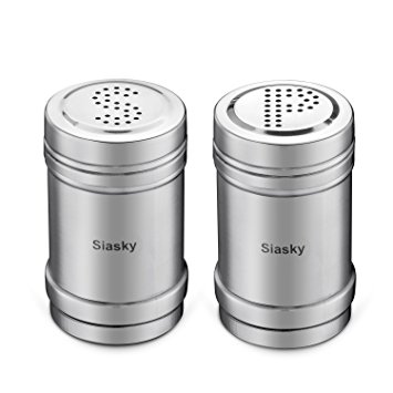 Siasky Set of 2 Salt and Pepper Shakers Stainless Steel Salt and Pepper Shaker - The Best Choice for Outdoor Barbecue & Home Kitchen Cooking - 2 x 3.4 Inch / 2 Ounce