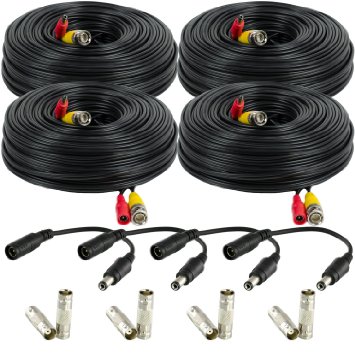 Amcrest 4-Pack 150 Feet Pre-Made All-in-One Siamese BNC Video and Power CCTV Security Camera Cable with Two Female Connectors for 960H & HD-CVI Camera and DVR (SCABLEHD150B-4pack)
