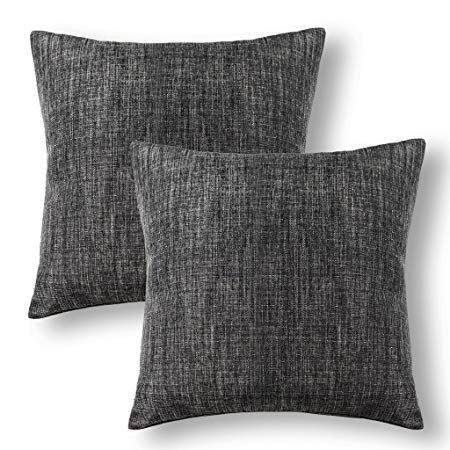 Jeanerlor Fax Linen Solid Decorative 26"x26" Pillow Cover/Euro Sham/Cushion Sham Prime, Velvety and Durable Pillow Cases for Floor (65 x 65 cm),Dark Grey,2 Packs