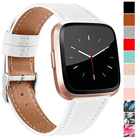 Vancle Leather Band Compatible with Fitbit Versa Bands, Fitbit Versa Lite/Versa 2 Leather Bands and Fitbit Versa SE Accessories Bands for Women Men