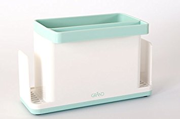 Sink Tidy Caddy Organiser for Kitchen Soap, Sponge, Cloth and Brush (White/ Light Green)