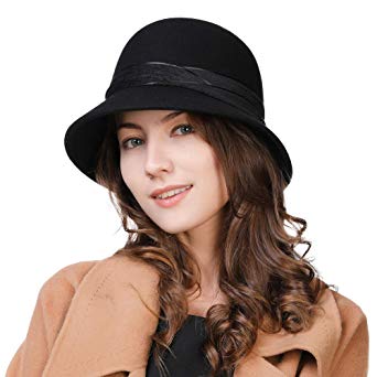 Siggi Womens 1920s Vintage Wool Felt Cloche Bucket Bowler Hat Winter Crushable