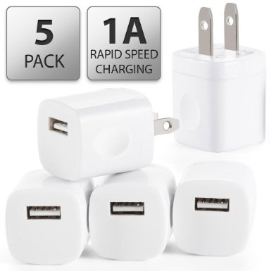 5 PC Rapid USB AC Universal Power Home Wall Travel Charger Adapter [ MIKASA TECH ] Compatible iPhone 6 6s PLUS 4 4S 5 5s 5c Samsung HTC [White]