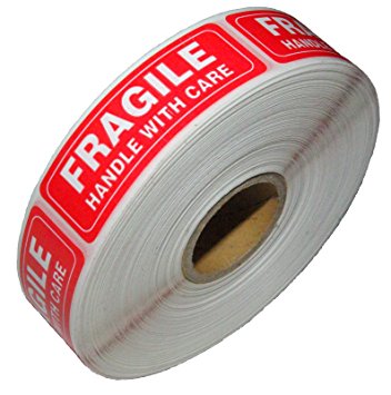 Fragile - Handle With Care Shipping Stickers, 1"x3", 1000 Per Roll (1 Roll)