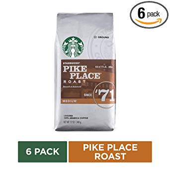 Starbucks Pike Place Medium Roast Ground Coffee Bag, 12 Ounce, Pack of 6