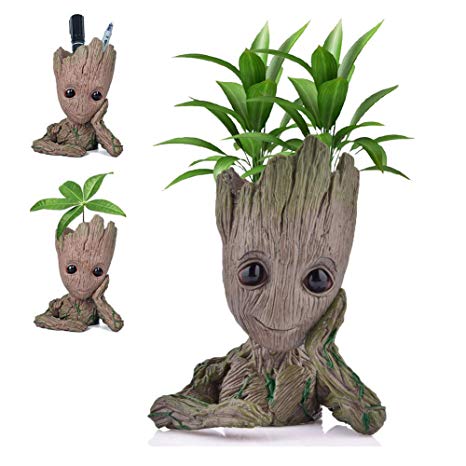 Udream Groot Plant Pot FlowerPot Cartoon Flowerpot Figures Cute Model, Groot Succulent Planter Cute Green Plants Flower Pot with Hole Groot Pen Pot