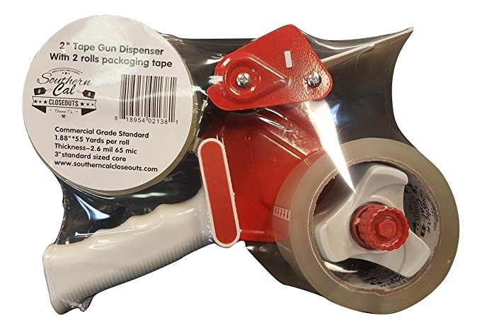 Tape Gun Dispenser with 2 Rolls Commercial Grade Clear Packaging Shipping Tape 2.6mil … (2" with dispenser)