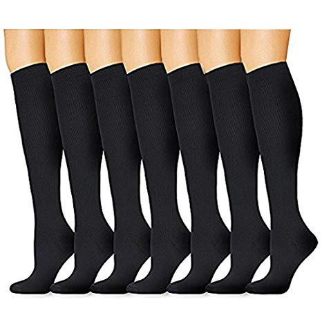 Acexy Compression Socks (7 Pairs) for Women & Men-for Running, Nurses, Circulation & Recovery (Black, S/M)