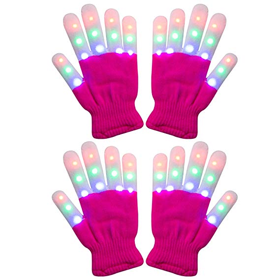 Amazer 2 Pack Kids Light Gloves Children Finger Light Flashing LED Warm Gloves with Lights for Birthday Party Christmas Xmas Dance Gifts for More Fun- Magenta