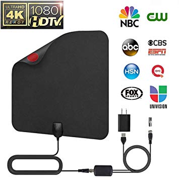 MIZOO TV Antenna Digital Indoor HDTV Antenna Upgraded 2018 Version Ultra-Thin 80 Miles Long Range with Amplifier Signal Booster for 1080P 4K Free TV Channels Amplified 16.5ft Coax Cable (Black)