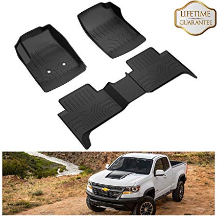 KIWI MASTER Floor Mats Compatible for 2015-2020 Chevy Colorado Crew Cab/GMC Canyon Crew Cab All Weather Protector Mat Liners Front Rear 2 Row Seat TPE Slush Liner Black