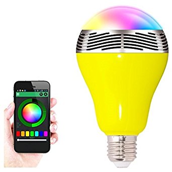 HeQiao Bluetooth Smart LED Light Bulb Speaker - Smartphone Controlled Dimmable Multicolored Color Changing Lights for iPhone, iPad, Android Phone and Tablet -Yellow