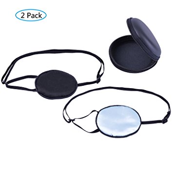 2pcs Silk Eye Patch (Black & Light Blue) with Elastic Strap, Not Light Leak, Smooth, Soft and Comfortable for Amblyopia Lazy Eye Strabismus with Storage Box