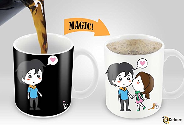 Heat Sensitive Mug | Color Changing Coffee Mug | Funny Coffee Cup | Lovely Cartoon Couples Design | Birthday Gift Idea for Him or Her, Mother' Gift for Mom and Father's Day Gift for Dad