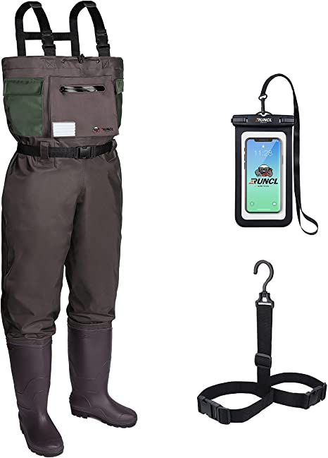 RUNCL Chest Waders with Boots, Fishing Waders for Men & Women, Waist-High Waders - Updated 400D Nylon Outer, Seamless Breathable Waterproof Tech - Bootfoot Waders for Fishing Fly Fishing Hunting