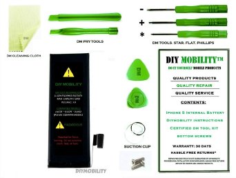 iPhone 5 Internal Li-ion Battery PREMIUM Kit with DM Tools, Cleaning Cloth, and Instructions Included Model: A1428, A1429, A1442 - DIYMOBILITY