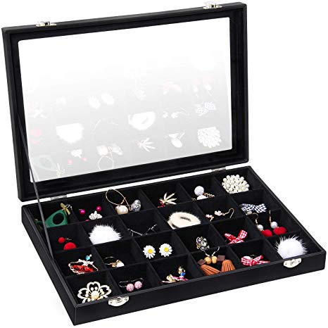 Valdler Velvet Clean Lid 24 Grid Jewelry Tray Jewelry Box Showcase Display Organize
