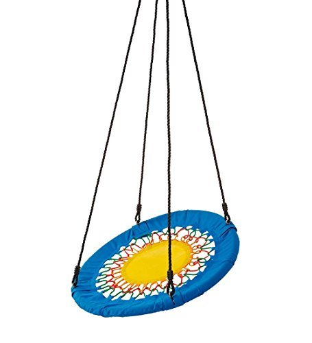 Funshine Round Platform Tree Swing for Yard Playground Colorful Soft Nylon Seat 32'' Sturdy Steel Frame Adjustable Ropes Easy Installation