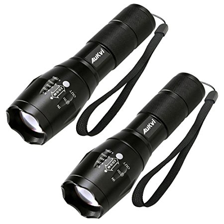 2Pcs Tactical Flashlight Water Resistant Military Grade Tac Light with 5 Modes & Zoom Function Ultra Bright Torch